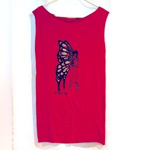 VINTAGE BETSEY JOHNSON BETSEYVILLE GLITTER FAIRY RED TANK DRESS-L